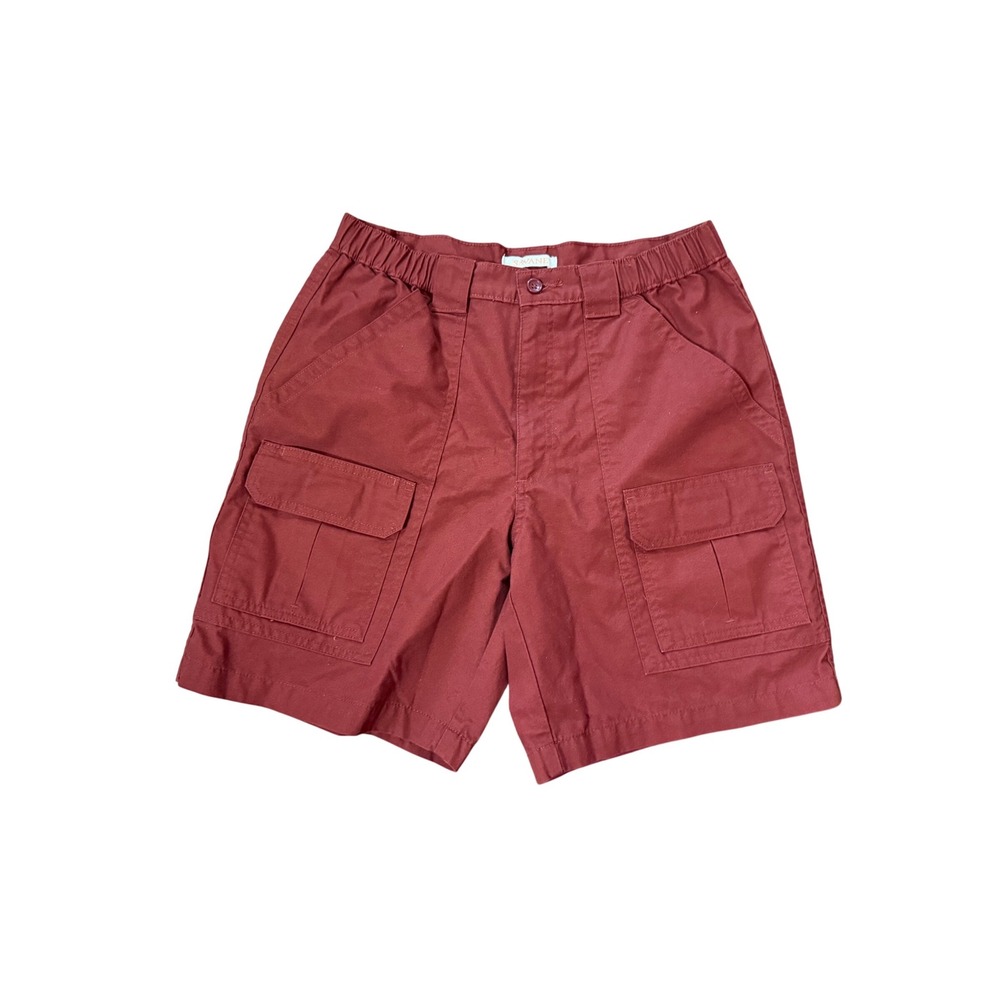 Savane Mens Cargo Shorts W32 Deep Red Elastic Waist Cotton Blend Utility Casual
